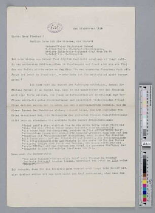 Brief an Samuel Fischer