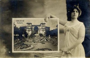 Postkartenalbum August Schweinfurth mit Karlsruher Motiven. "Karlsruhe - Festhalle"
