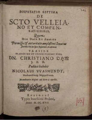 Disputatio Septima De Scto Velleiano Et Compensationibus