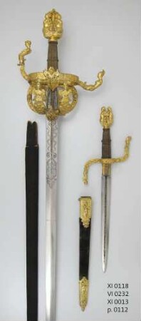 Dolch / Prunkwaffengarnitur bestehend aus Rapier mit Scheide und Dolch mit Scheide