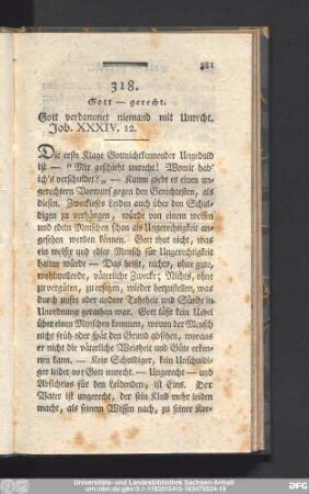 318. Gott - gerecht. Gott verdammet niemand mit Unrecht. Job. XXXIV. 12.