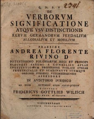 De verborum significatione atque usu distinctionis rerum Germanorum feudalium, allodialium et mobilium