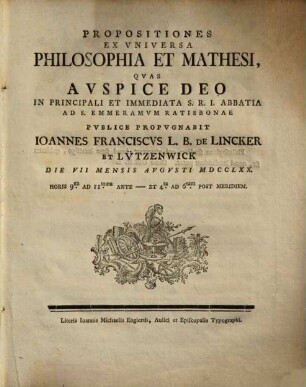 Propositiones Ex Universa Philosophia Et Mathesi