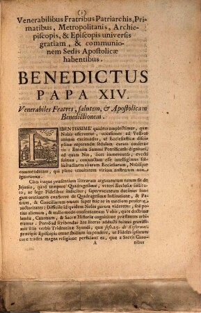 Epistola encyclica ad Patriarchas Primates ... gratiam et communionem Sedis Apost. habentis