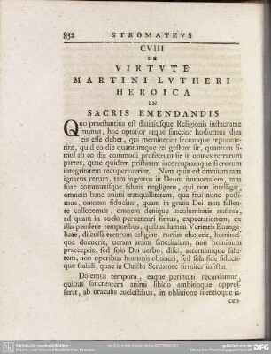 CVIII De Virtute Martini Lutheri Heroica In Sacris Emendandis