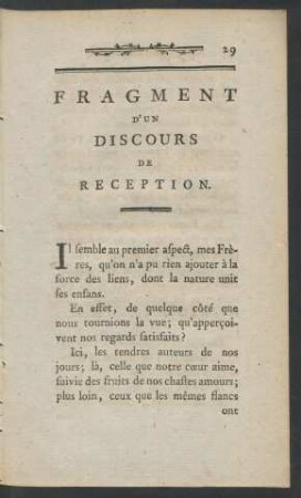 Fragment d'un discours de reception
