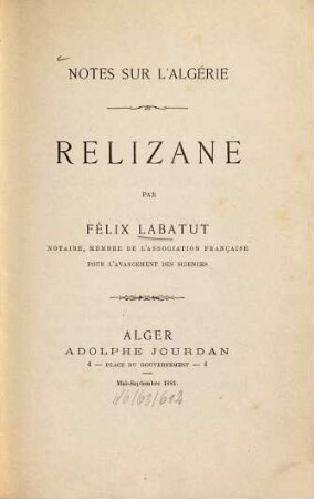 Relizane : Notes sur l'Algérie