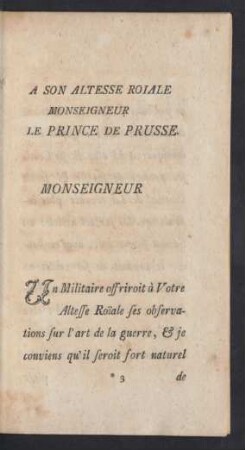 A Son Altesse Roiale Monseigneur Le Prince De Prusse.