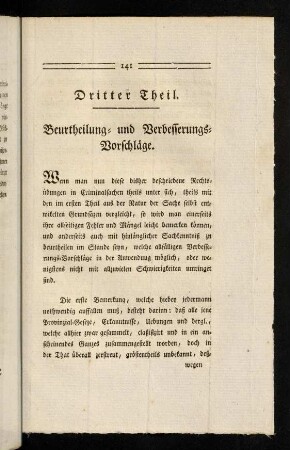 141-252, Dritter Theil. Beurtheilung- und Verbesserungs-Vorschläge