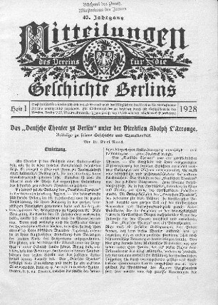 Das "Deutsche Theater zu Berlin" unter der Direktion Adolph L'Arronge
