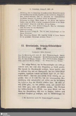 13. Vereinsjahr, Leipzig-Nikolaischule 1902–03