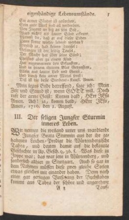 III. Der seligen Jungfer Sturmin inneres Leben.