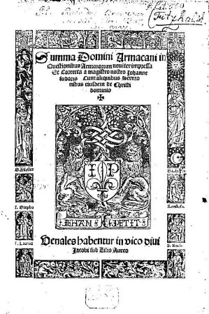 Summa Domini Armacani in Questionibus Armenorum : Cum aliquibus sermonibus eiusdem Christi dominio