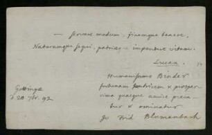 Johann Friedrich Blumenbach, Göttingen, 20.09.1792