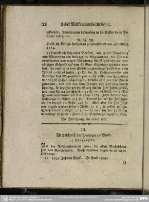 III. Verzeichniß der Prediger zu Bard