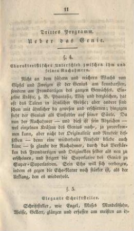 Drittes Programm. Ueber das Genie