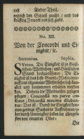 No. XII. Von der Concordi und Einigkeit.