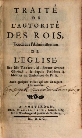 Traité de l'Autorité des Rois, touchant l'Administration de l'Église