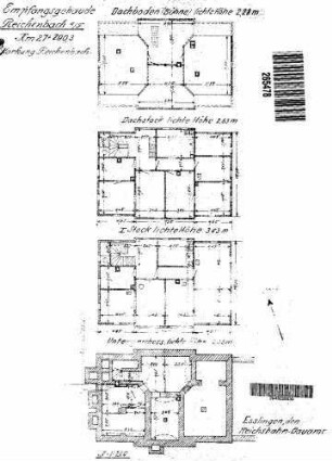 Reichenbach (Fils): Empfangsgebäude Verwaltungsgebäude Grundrisse UG,EG,1.OG,DG,Kniestock