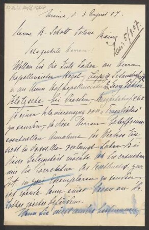 Brief an B. Schott's Söhne : 03.08.1907
