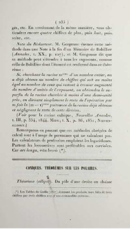 Coniques. Théorèmes sur les polaires.