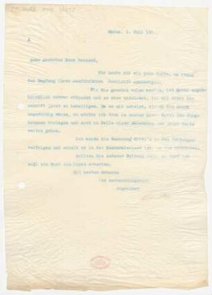 Brief an Hans Dechend : 01.07.1911