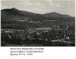 Darmstadt-Eberstadt, Panorama mit Blick auf Burg Frankenstein und Melibokus