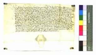 Lehenbrief des Grafen Froben Christoph von Zimmern für Bernhard Schumacher von Rosenfeld um eine Mannsmad Wiese und ein halbes Jauchert Acker im Markengrund.
