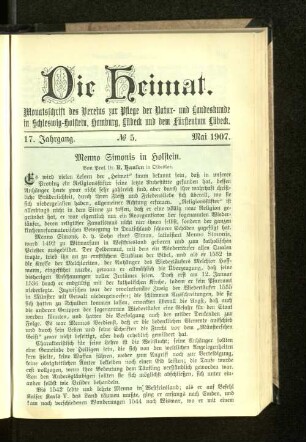 17. Jahrgang. No. 5. Mai 1907.