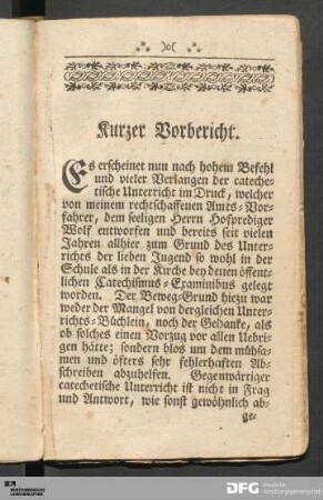 Kurzer Vorbericht.