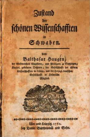 Zustand der schönen Wissenschafften in Schwaben