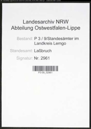 Sterberegister Standesamt Laßbruch