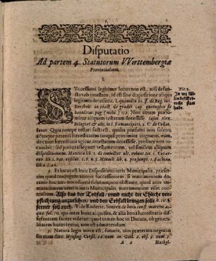 Disp. iur. ad partem quartam Iuris municipalis Wirttembergici exhibens insignes aliquot quaestiones in materia successionis ab intestato