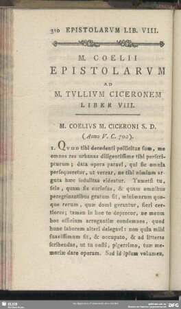 Epistolarum Ad M. Tullium Ciceronem Liber VIII
