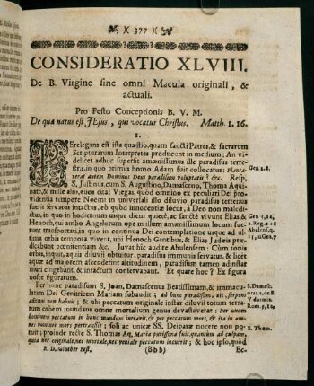377-386, CONSIDERATIO XLVIII. De B. Virgine fine omni Macula originali, & actuali.
