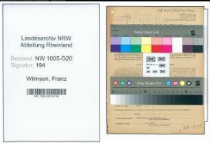 Entnazifizierung Franz Wilmsen , geb. 26.09.1886 (Schreiner)