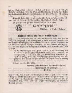 56. Ministerial-Bekanntmachung, zur Ausführung des vorstehenden Gesetzes