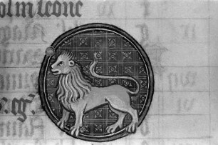 Missale des Simon Renoul — Ausschnitt: Tierkreiszeichen des Löwen, Folio 4 recto