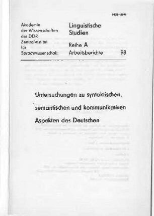 Syntaktische, semantische und kommunikativ-pragmatische Untersuchungen zu einigen verba dicendi
