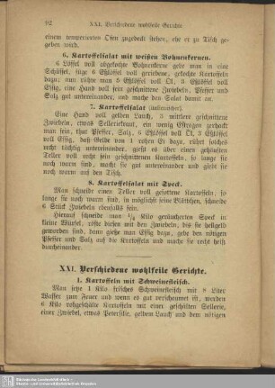 XXI. Verschiedene wohlfeile Gerichte