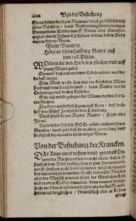 Von der Besuchung der Krancken; Gebet bey den Krancken; ... den Sterbenden; Morgen Gebet; Abend Gebet; Gebet vor dem Essen; Gebet nach dem Essen.