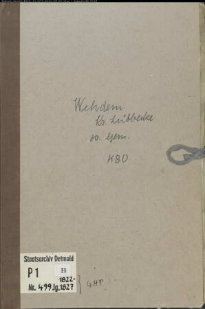 Kirchenbuchduplikat der evangelischen Gemeinde Wehdem, Kreis Lübbecke (GHT 1822-1827) (Gemeinde: Evangelische Gemeinde Wehdem)