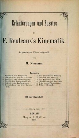 Theoretische Kinematik : Erlaeuterungen u. Zusaetze von M. Niemann