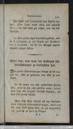 Ueber das, was man bey wichtigen Unternehmungen zu beobachten hat