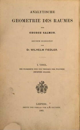 Analytische Geometrie des Raumes, I