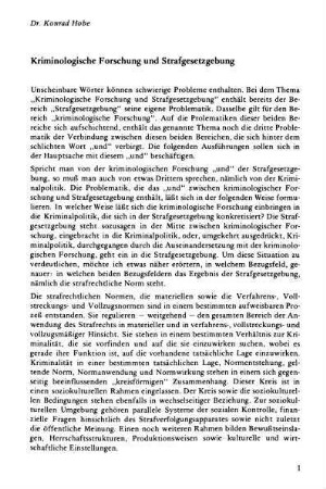 1-12, Kriminologische Forschung und Strafgesetzgebung