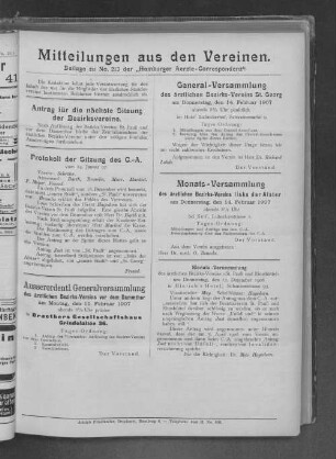 Mitteilungen aus den Vereinen. Beilage zu No. 213 der "Hamburger Aerzte-Correnspondenz".