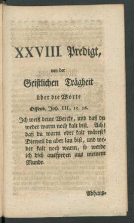 XXVIII. Predigt, von der Geistlichen Trägheit ...