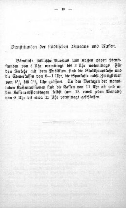 Dienststunden der städtischen Bureaus und Kassen