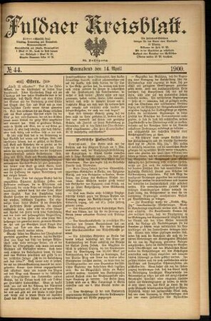 Erste Ausgabe vom Samstag, den 14. April 1900.
